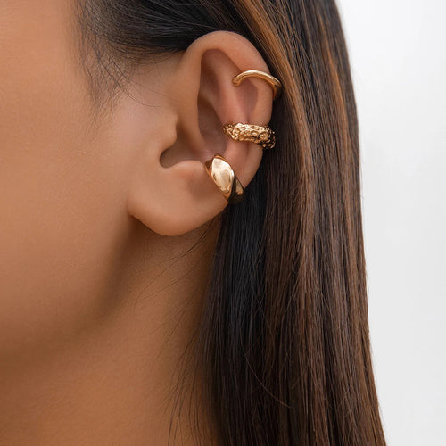 3Pcs/set Metal Chunky No Piercing Clip Earrings Geometric Ear Cuff