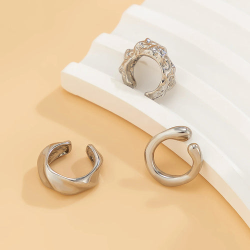 3Pcs/set Metal Chunky No Piercing Clip Earrings Geometric Ear Cuff